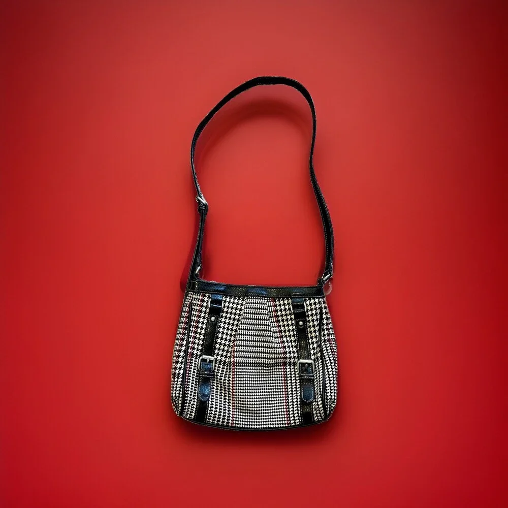Chaps Women’s Houndstooth Shoulder Bag Black White Purse